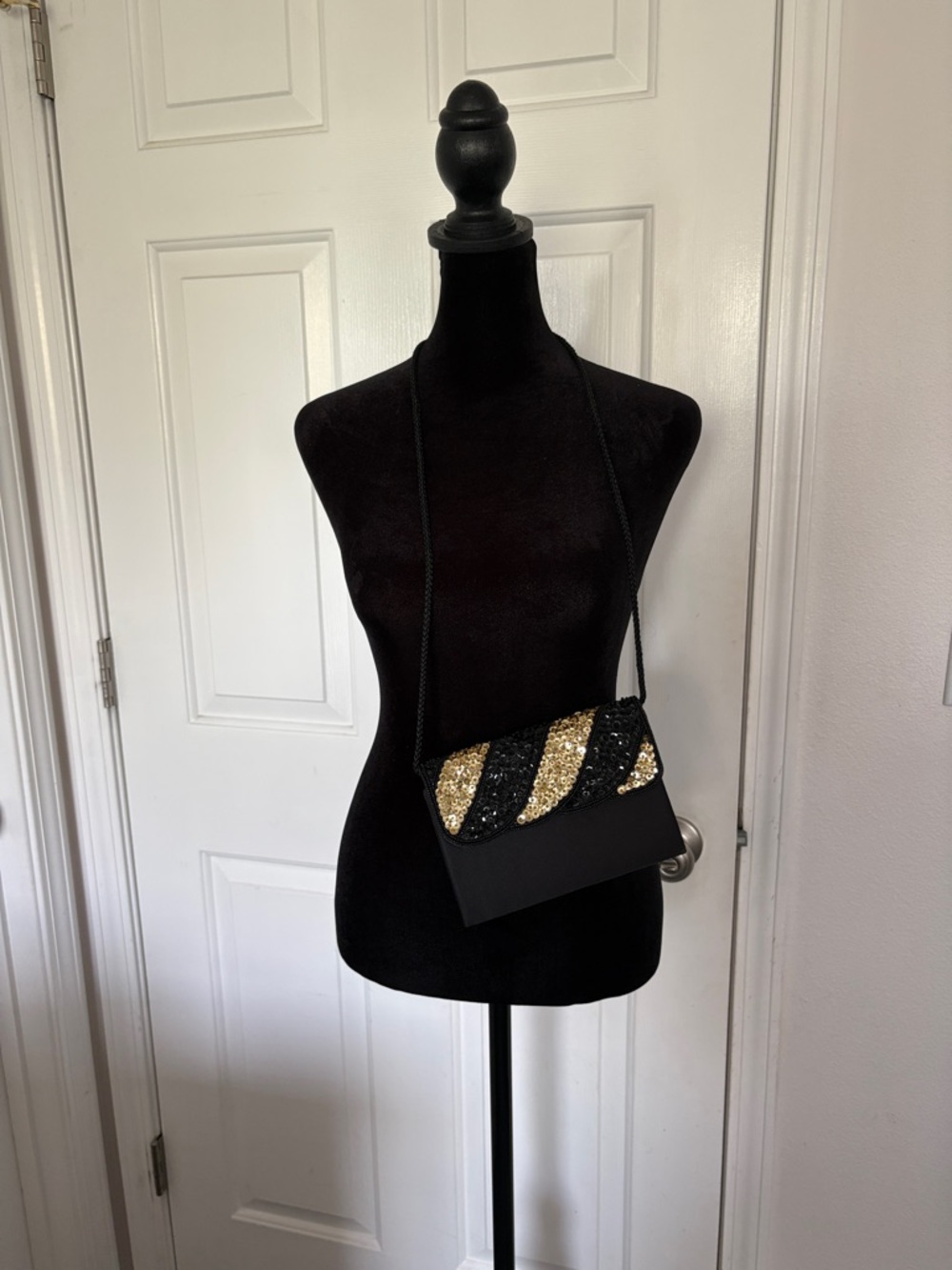 Black and Gold Sequin Crossbody Bag - Elegant Evening Clutch